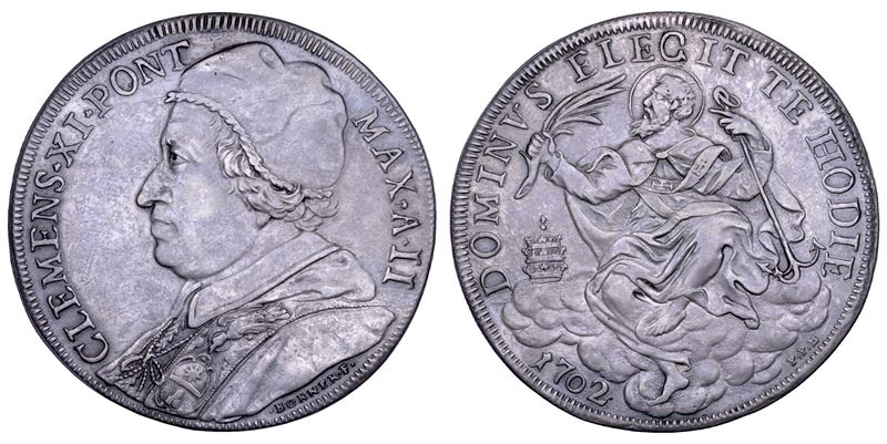 STATO PONTIFICIO. CLEMENTE XI (Giovanni Francesco Albani), 1700-1721. Piastra A. II/1702. Roma.  - Asta Numismatica - Cambi Casa d'Aste