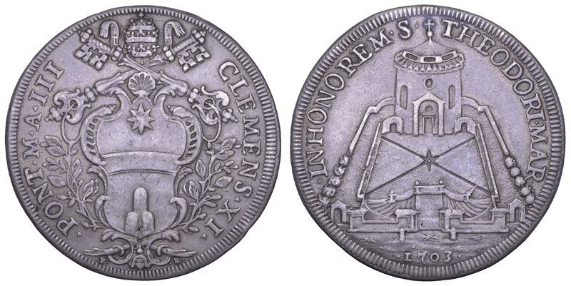 STATO PONTIFICIO. CLEMENTE XI (Giovanni Francesco Albani), 1700-1721. Piastra A. III/1703. Roma.  - Asta Numismatica - Cambi Casa d'Aste