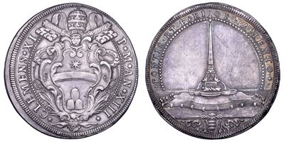 Albani (attribuzione), Piastra di Clemente XI, Stemma papale e obelisco del Pantheon, argento, Ro...