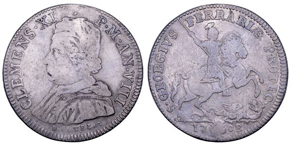 STATO PONTIFICIO. CLEMENTE XI (Giovanni Francesco Albani), 1700-1721. Piastra A. VIII/1708. Ferrara.
