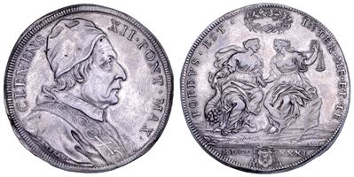Clemente XII (Lorenzo Corsini), Piastra 1731 (ultima emissione pontificia con ritratto), Roma