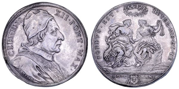 STATO PONTIFICIO. CLEMENTE XII (Lorenzo Corsini), 1730-1740. Piastra 1731. Roma.