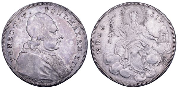 STATO PONTIFICIO. BENEDETTO XIV (Prospero Lambertini), 1740-1758. Scudo romano A. XIV/1754. Roma.
