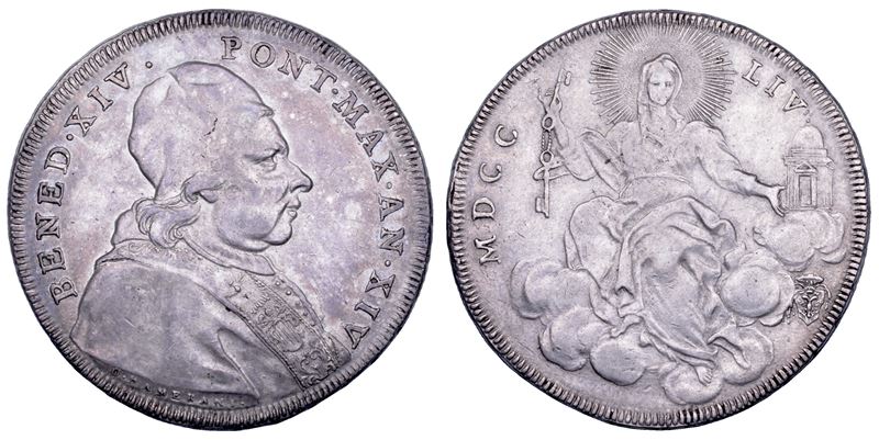 STATO PONTIFICIO. BENEDETTO XIV (Prospero Lambertini), 1740-1758. Scudo romano A. XIV/1754. Roma.  - Asta Numismatica - Cambi Casa d'Aste