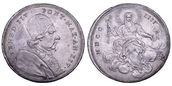 STATO PONTIFICIO. BENEDETTO XIV (Prospero Lambertini), 1740-1758. Scudo romano A. XIV/1753. Roma.