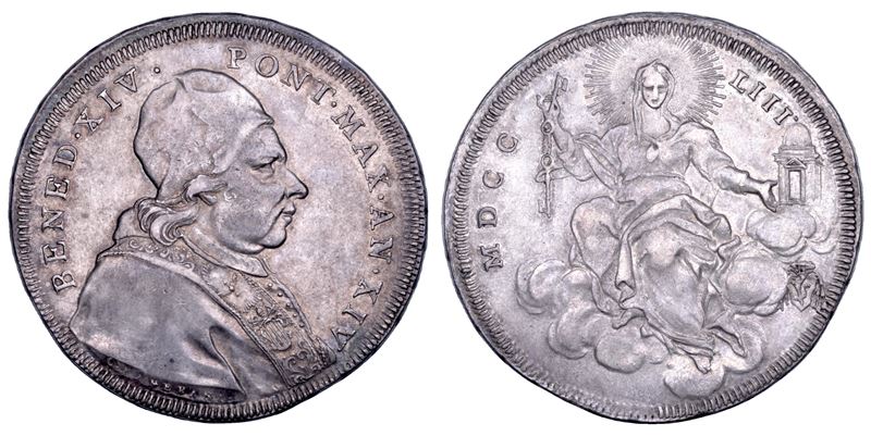 STATO PONTIFICIO. BENEDETTO XIV (Prospero Lambertini), 1740-1758. Scudo romano A. XIV/1753. Roma.  - Asta Numismatica - Cambi Casa d'Aste