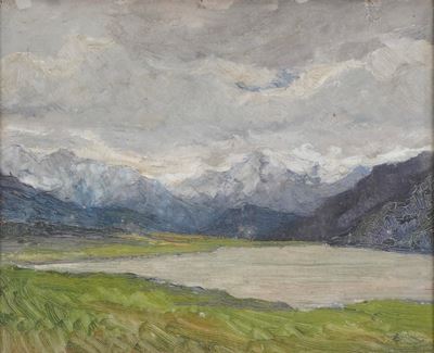 G. Maineri, Paesaggio montano, olio su tavola