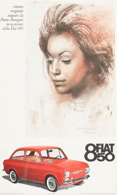 Poster pubblicitario Fiat 850 P, Annigoni