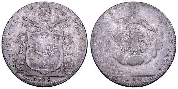 STATO PONTIFICIO. PIO VI (Giannangelo Braschi), 1775-1799. Scudo romano 1795. Bologna.