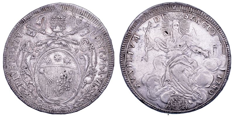 STATO PONTIFICIO. PIO VI (Giannangelo Braschi), 1775-1799. Scudo romano A. VI/1780. Roma.  - Auction Numismatics - Cambi Casa d'Aste