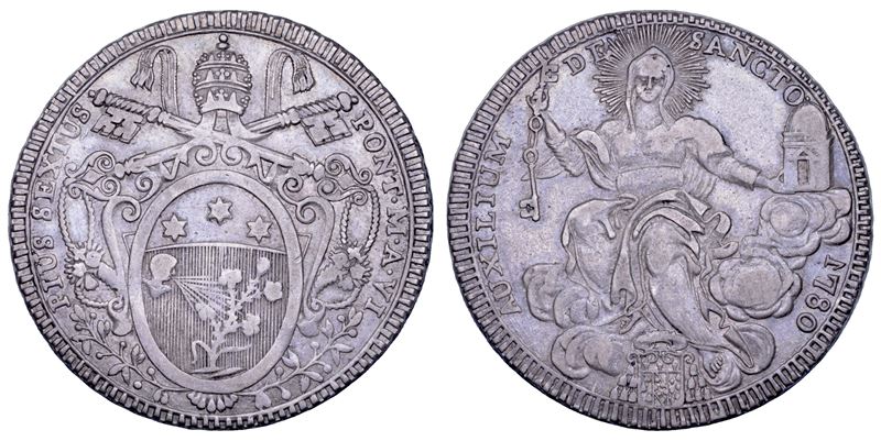 STATO PONTIFICIO. PIO VI (Giannangelo Braschi), 1775-1799. Scudo romano A. VI/1780. Roma.  - Auction Numismatics - Cambi Casa d'Aste