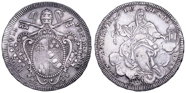 STATO PONTIFICIO. PIO VII (Gregorio Luigi Barnaba Chiaramonti), 1800-1823. Scudo romano A. IV/1802. Roma.