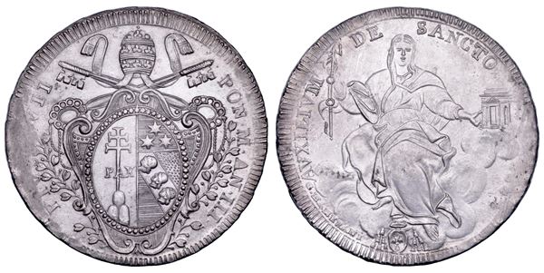 STATO PONTIFICIO. PIO VII (Gregorio Luigi Barnaba Chiaramonti), 1800-1823. Scudo romano A. III/1802. Roma.