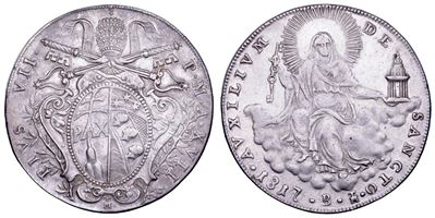 Pio VII (Gregorio Luigi Barnaba Chiaramonti), Stato Pontificio: scudo romano A. XVII/1817, Bologn...