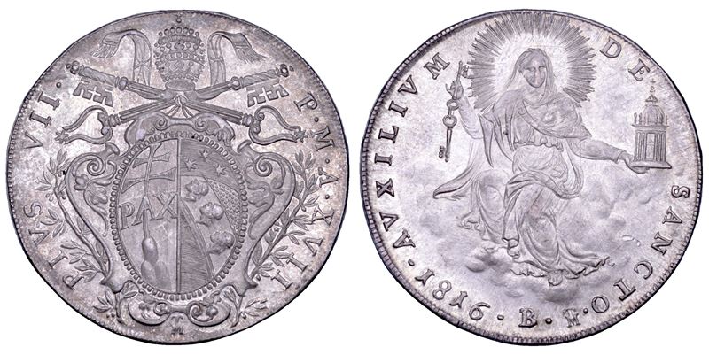 STATO PONTIFICIO. PIO VII (Gregorio Luigi Barnaba Chiaramonti), 1800-1823. Scudo romano A. XVII/1816. Bologna.  - Asta Numismatica - Cambi Casa d'Aste
