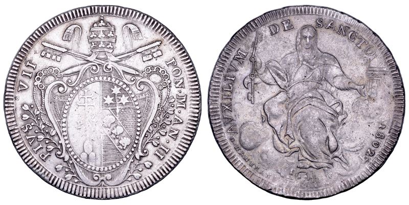 STATO PONTIFICIO. PIO VII (Gregorio Luigi Barnaba Chiaramonti), 1800-1823. Scudo romano A. II/1802. Roma.  - Auction Numismatics - Cambi Casa d'Aste