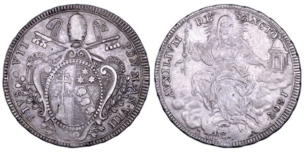 STATO PONTIFICIO. PIO VII (Gregorio Luigi Barnaba Chiaramonti), 1800-1823. Scudo romano A. VIII/1807. Roma.