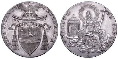 Francesco Galeffi (camerlengo cardinale), Stato Pontificio — sede vacante 1829, scudo romano, arg...