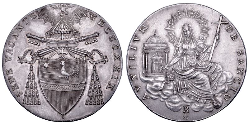 Francesco Galeffi (attribuito), Stemma del Pontificato in Sede Vacante 1829, scudo romano (Bologn...