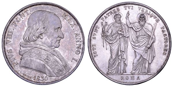 STATO PONTIFICIO. PIO VIII (Francesco Saverio Castiglioni), 1829-1830. Scudo Romano A. I/1830. Roma.