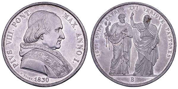STATO PONTIFICIO. PIO VIII (Francesco Saverio Castiglioni), 1829-1830. Scudo Romano A. I/1830. Bologna.