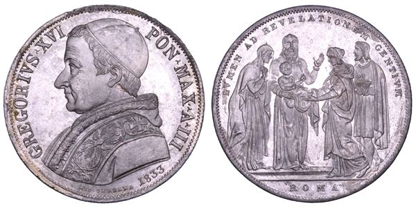 STATO PONTIFICIO. GREGORIO XVI (Bartolomeo Alberto Cappellari della Colomba), 1831-1846. Scudo romano A. III/1833. Roma.
