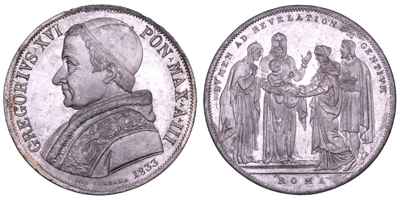 STATO PONTIFICIO. GREGORIO XVI (Bartolomeo Alberto Cappellari della Colomba), 1831-1846. Scudo romano A. III/1833. Roma.  - Asta Numismatica - Cambi Casa d'Aste