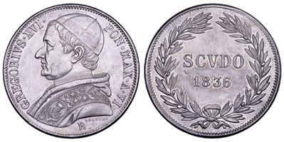 GREGORIO XVI, Scudo romano con data 1836