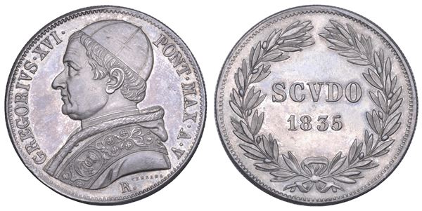 STATO PONTIFICIO. GREGORIO XVI (Bartolomeo Alberto Cappellari della Colomba), 1831-1846. Scudo romano A. V/1835. Roma.