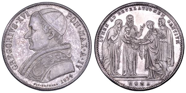 STATO PONTIFICIO. GREGORIO XVI (Bartolomeo Alberto Cappellari della Colomba), 1831-1846. Scudo romano A. IV/1834. Roma.