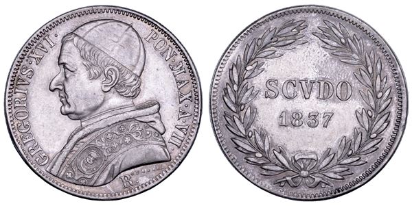 STATO PONTIFICIO. GREGORIO XVI (Bartolomeo Alberto Cappellari della Colomba), 1831-1846. Scudo romano A. VII/1837. Roma.