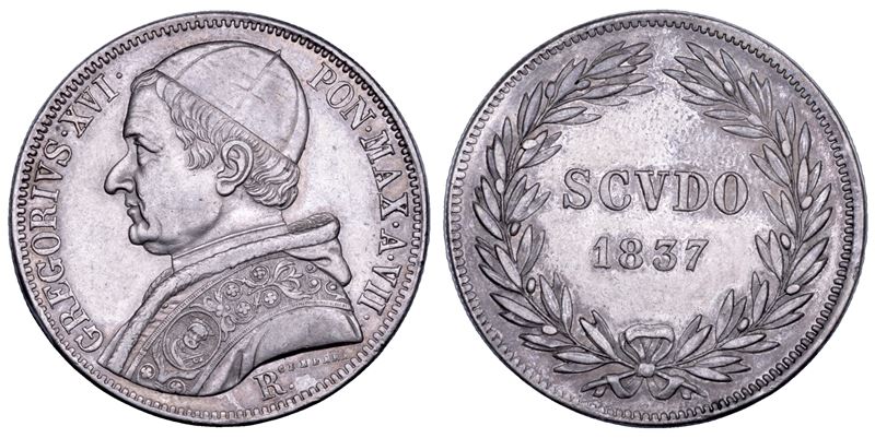 STATO PONTIFICIO. GREGORIO XVI (Bartolomeo Alberto Cappellari della Colomba), 1831-1846. Scudo romano A. VII/1837. Roma.  - Asta Numismatica - Cambi Casa d'Aste