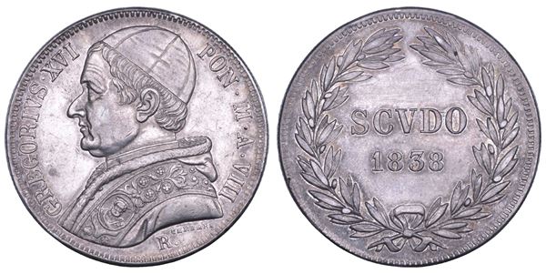 STATO PONTIFICIO. GREGORIO XVI (Bartolomeo Alberto Cappellari della Colomba), 1831-1846. Scudo romano A. VIII/1838. Roma.