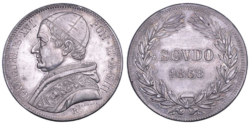 STATO PONTIFICIO. GREGORIO XVI (Bartolomeo Alberto Cappellari della Colomba), 1831-1846. Scudo romano A. VIII/1838. Roma.  - Auction Numismatics - Cambi Casa d'Aste