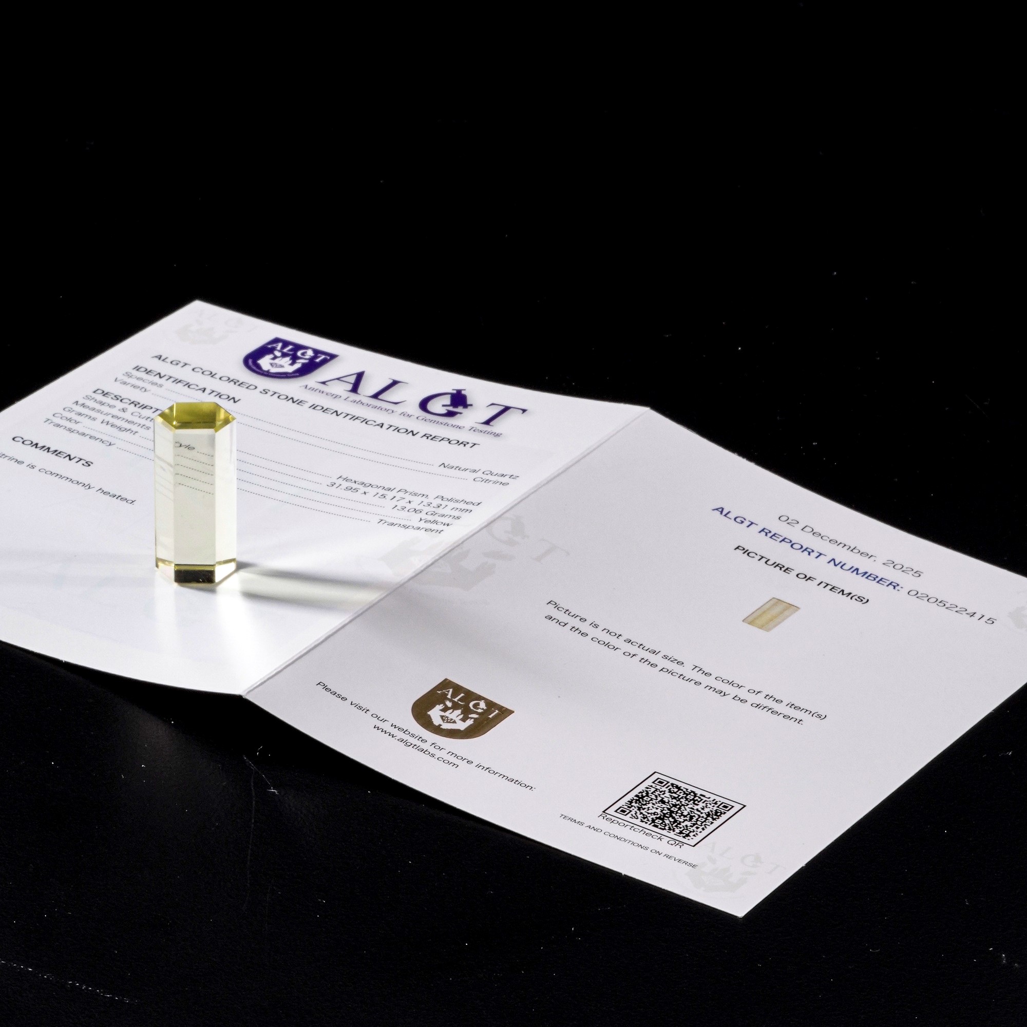 Purissimo Cristallo di Citrino con Certificato Algt