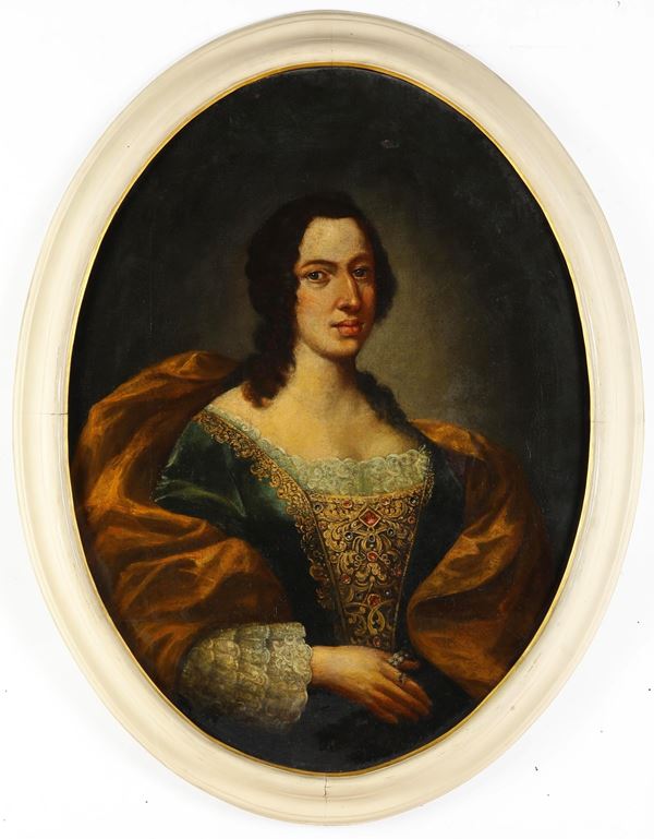 Scuola del XVIII secolo Ritratto di dama con fiori
