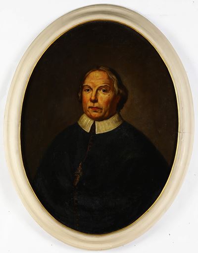 Scuola del XVIII secolo, Ritratto di prelato in olio su tela ovale