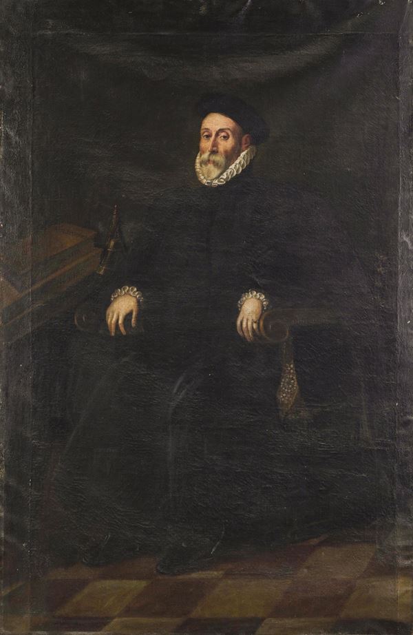 Scuola genovese del XVII secolo Ritratto di magistrato in nero
