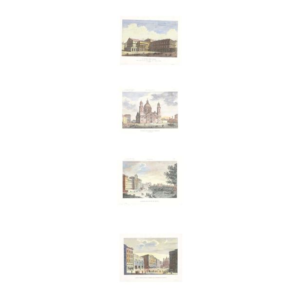 Serie di quattro litografie acquerellate con vedute diGenova