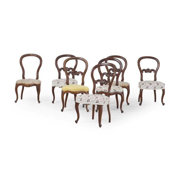 Gruppo di sette sedie Luigi Filippo. XIX secolo