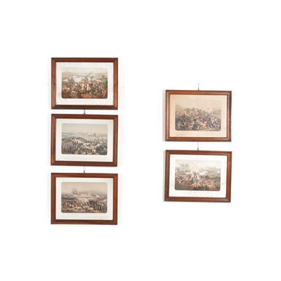 Cinque litografie colorate con battaglie risorgimentali, insieme