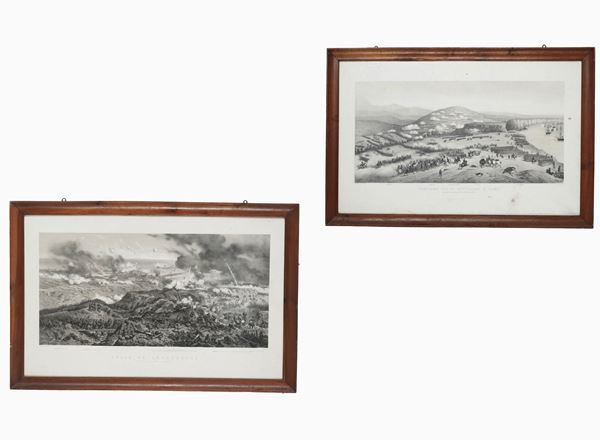 Due litografie tra cui il Panorama della battaglia di Alma