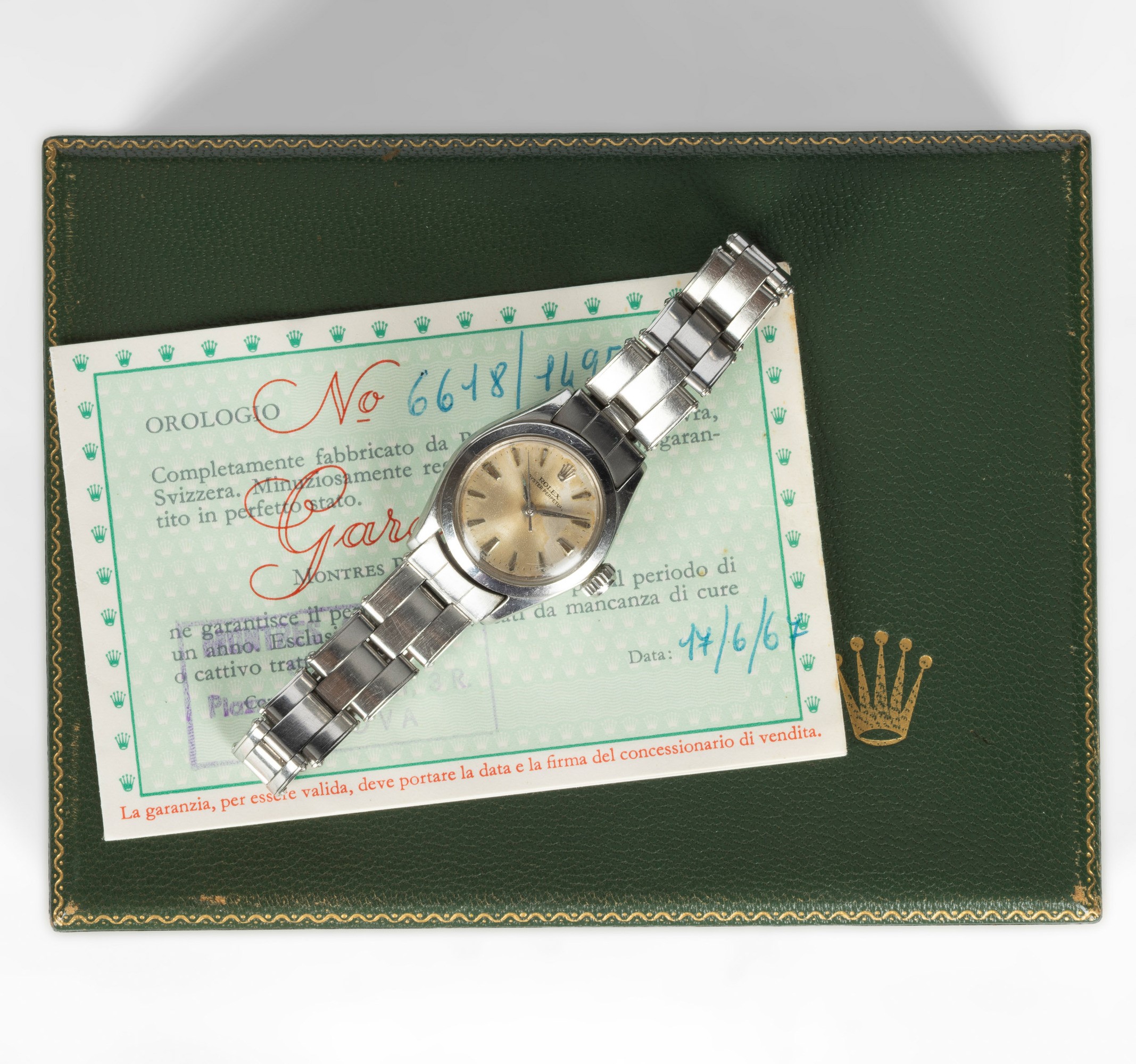 Rolex - Oyster Perpetual ref. 6618 in acciaio, quadrante silver virato, carica automatica (25 mm)