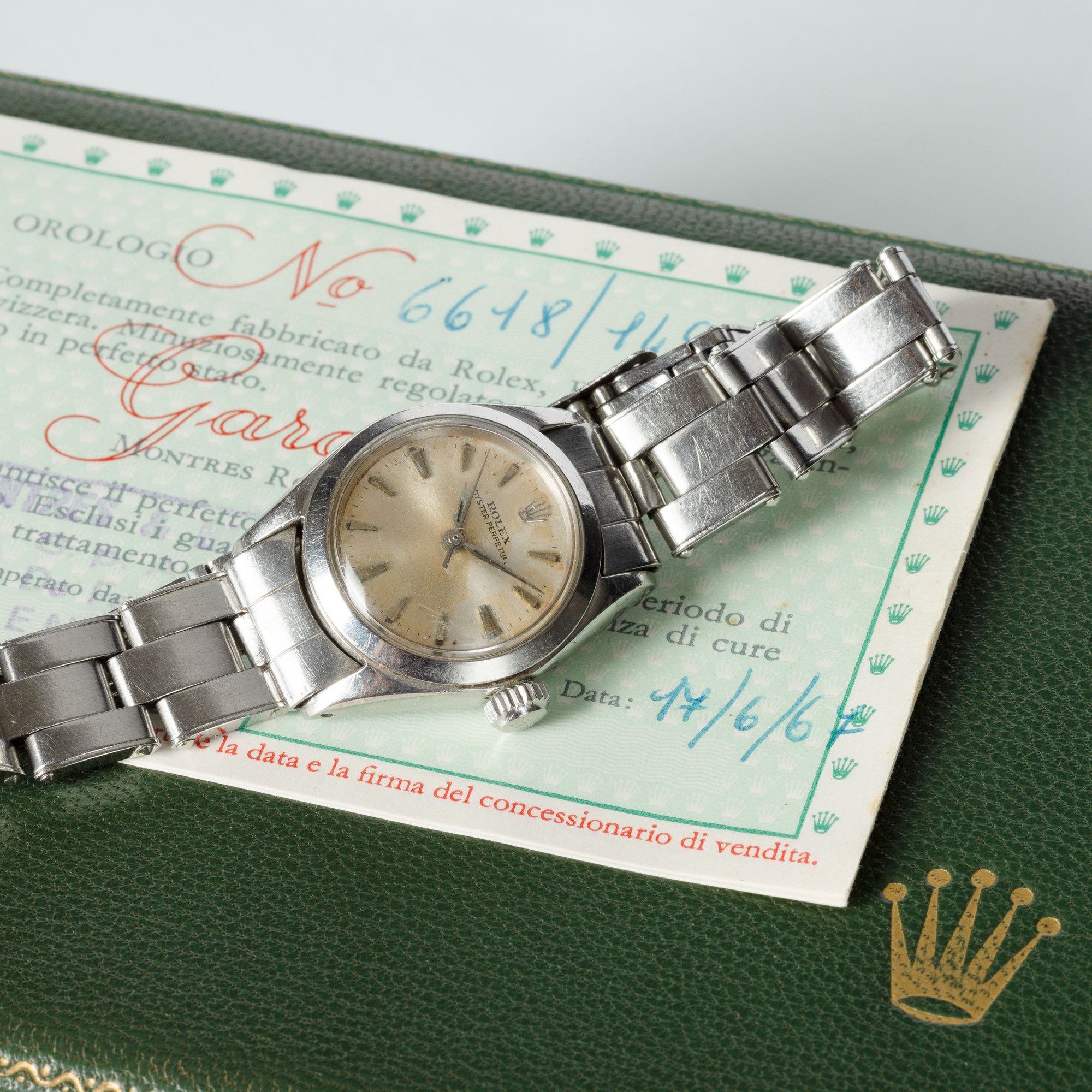 Rolex - Oyster Perpetual ref. 6618 in acciaio, quadrante silver virato, carica automatica (25 mm)