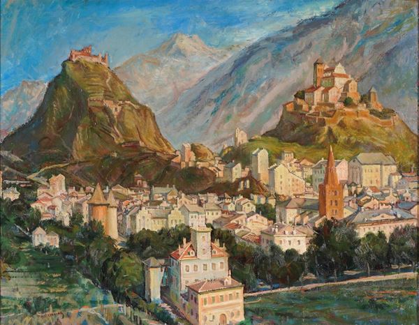 Raffaele Collina - Paesaggio con paese