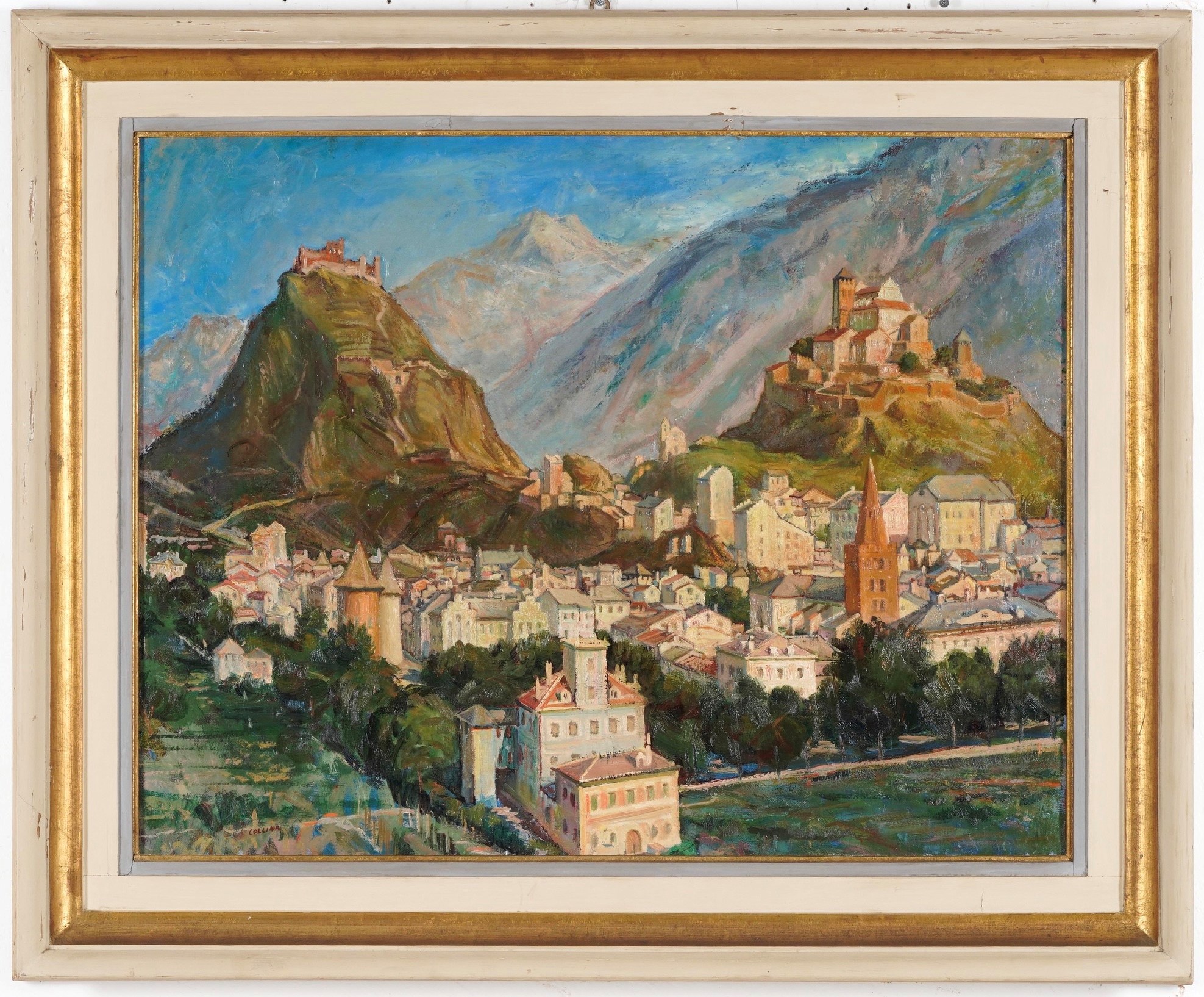 Raffaele Collina - Paesaggio con paese, olio su tela