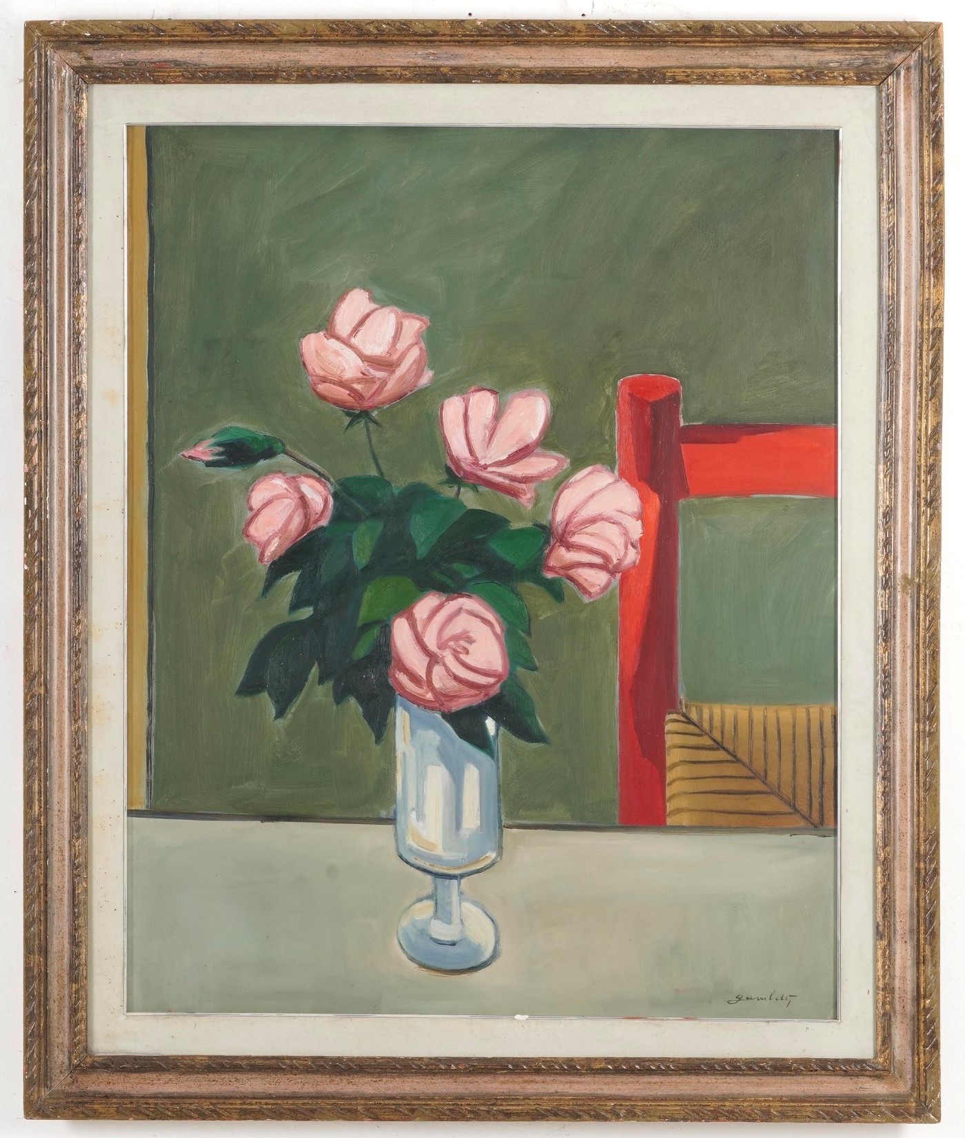 Dino Gambetti - Vaso di rose, olio su tela