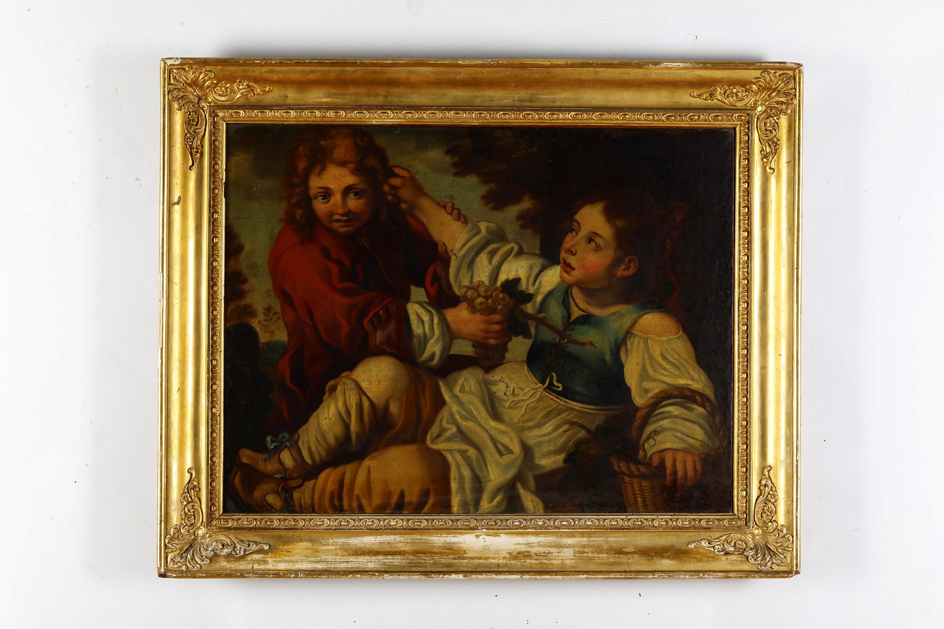 Scuola francese del XVIII secolo, Figure di fanciulli con uva, olio su tela
