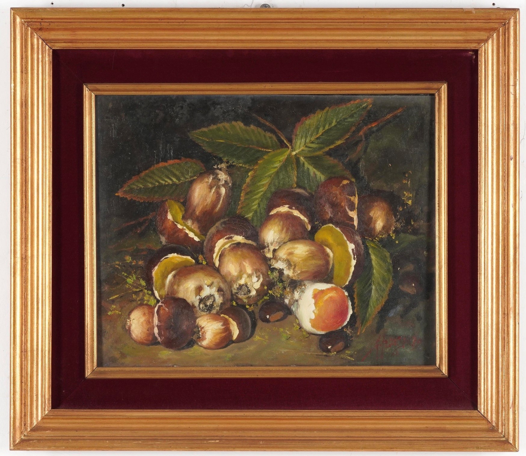 Amedeo Merello - Natura morta con funghi, olio su tela