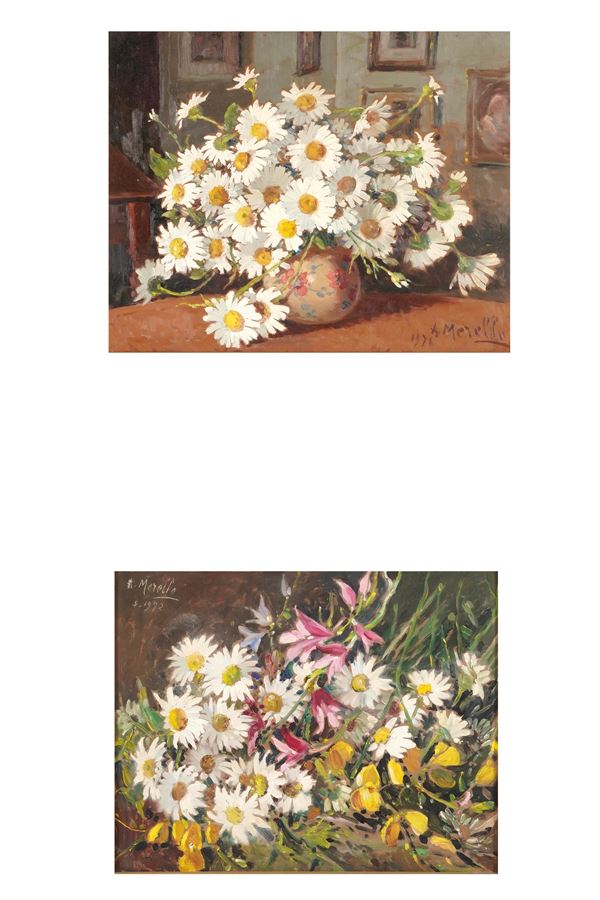 Amedeo Merello - Due nature morte con margherite